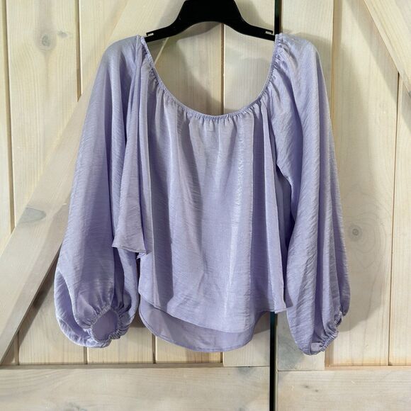 Asos Design Crop Top 12 Purple Off Shoulder Event Puff Sleeve Preppy Festival - Picture 3 of 9